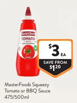 Foodworks MasterFoods Squeezy Tomato or BBQ Sauce offer