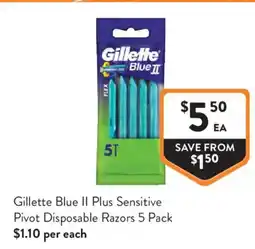 Foodworks Gillette Blue II Plus Sensitive Pivot Disposable Razors offer