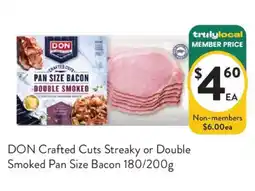 Foodworks DON Crafted Cuts Streaky or Double Smoked Pan Size Bacon offer