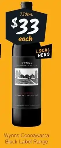 Cellarbrations Wynns Coonawarra Black Label Range offer