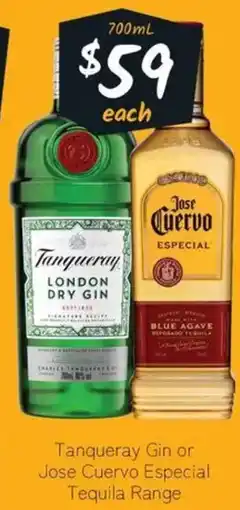 Cellarbrations Tanqueray Gin or Jose Cuervo Especial Tequila Range offer