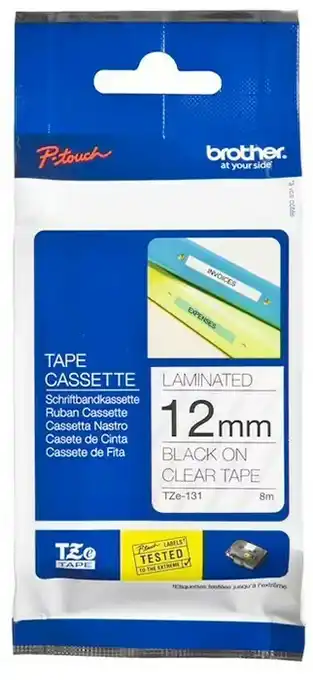 Officeworks Brother TZe Tape - Laminated 12mm Black on Clear offer