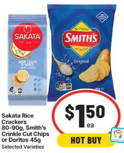 IGA Sakata Rice Crackers Smiths Crinkle Cut Chips or Doritos offer