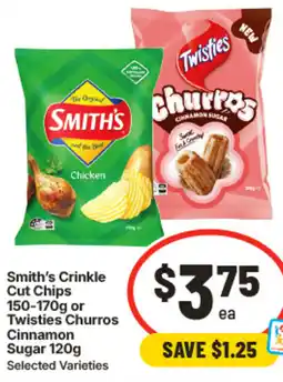 IGA Smiths Crinkle Cut Chips Twisties Churros Cinnamon Sugar offer