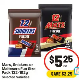 IGA Mars Snickers or Maltesers Fun Size Pack offer