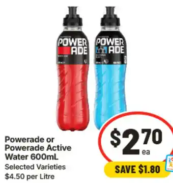 IGA Powerade or powerade active water offer