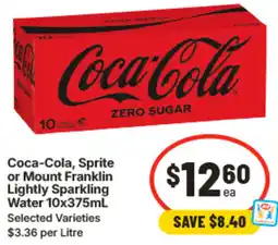 IGA Coca Cola Sprite or Mount Franklin Lightly Sparkling Water offer
