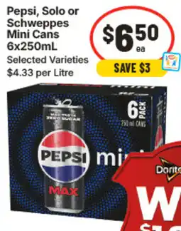 IGA Pepsi solo or schweppes mini cans offer