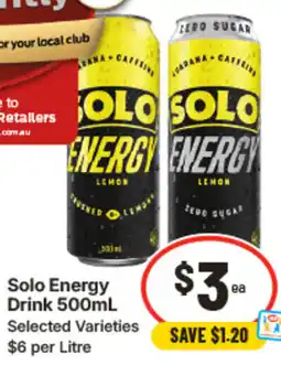 IGA Solo energy drink offer