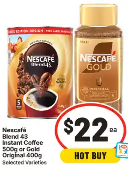 IGA Nescafé Blend 43 Instant Coffee or Gold Original offer