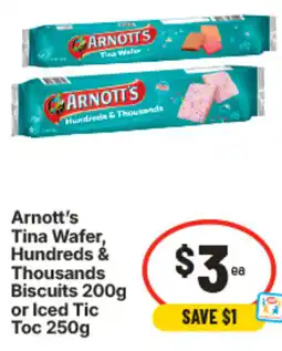 IGA Arnotts Tina Wafer Hundreds & Thousands Biscuits or Iced Tic Toc offer