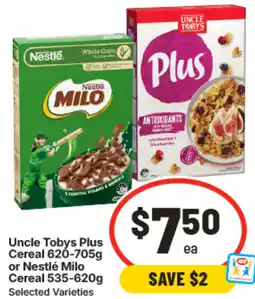 IGA Uncle Tobys Plus Cereal or Nestlé Milo Cereal offer