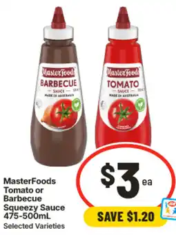 IGA MasterFoods Tomato or Barbecue Squeezy Sauce offer