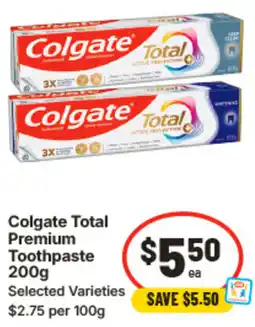 IGA Colgate Total Premium Toothpaste offer