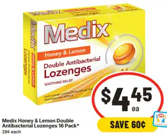IGA Medix Honey & Lemon Double Antibacterial Lozenges offer