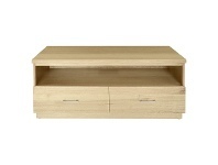 LivingStyles Moselia Tasmanian Oak Timber 2 Drawer TV Unit, 120cm, Natural offer