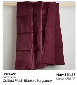 Myer Quilted Plush Blanket Burgandy offer