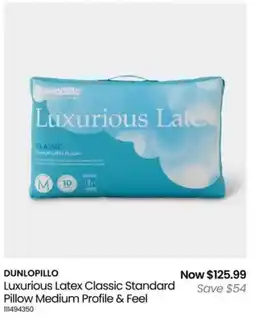 Myer Luxurious Latex Classic Standard Pillow Medium Profile & Feel offer