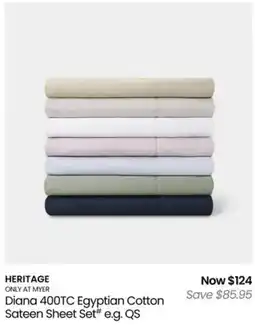 Myer Diana 400TC Egyptian Cotton Sateen Sheet Set offer