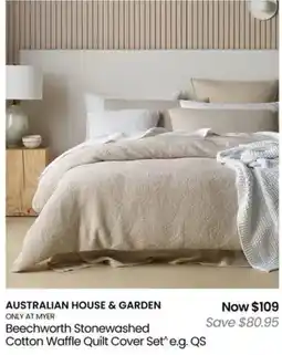 Myer Beechworth Stonewashed Cotton Waffle Quilt Cover Set offer