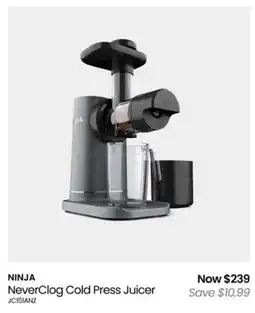 Myer Neverclog cold press juicer offer