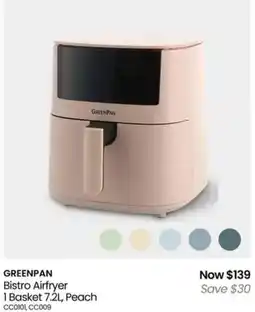 Myer Greenpan bistro airfryer 1 basket, peach offer