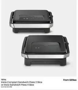 Myer Tefal inicio compact sandwich press 2 slice or inicio sandwich press 4 slice gc27a8, gc2788 offer