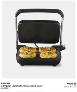 Myer Sunbeam compact sandwich press 4 slice, silver offer