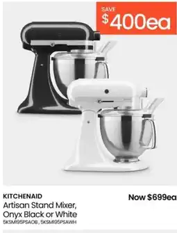 Myer Kitchenaid artisan stand mixer, onyx black or white 5ksm195psaob, 5ksm195psawh offer