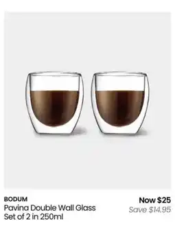 Myer BODUM Pavina Double Wall Glass Set of 2 in offer