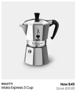 Myer Bialetti moka express 3 cup offer