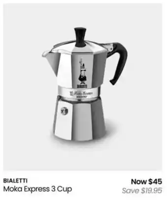 Myer Bialetti moka express 3 cup offer
