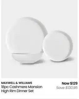 Myer Maxwell & williams 18pc cashmere mansion high rim dinner set offer