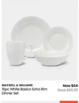 Myer Maxwell & williams 16pc white basics soho rim dinner set offer