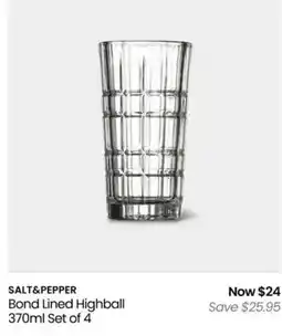 Myer Salt&pepper bond lined highball set of 4 offer