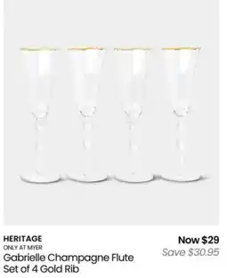 Myer HERITAGE Gabrielle Champagne Flute Set of 4 Gold Rib offer