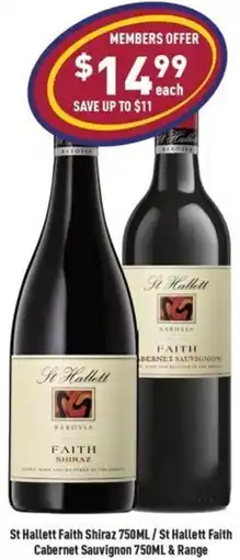 Liquor Legends St Hallett Faith Shiraz 750ML/St Hallett Faith Cabernet Sauvignon & Range offer