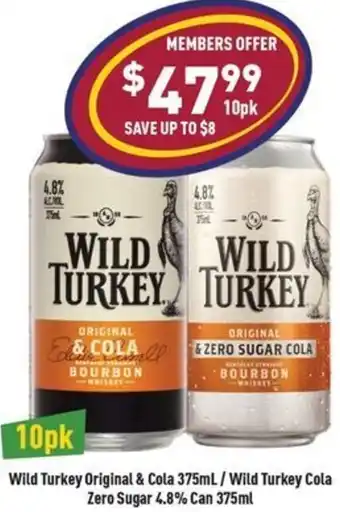Wild Turkey Original & Cola /Wild Turkey Cola Zero Sugar 4.8% Can
