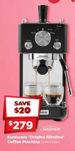 Joyce Mayne Sunbeam 'origins slimline' coffee machine offer