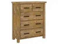 LivingStyles Oxley Pine Timber 5 Drawer Tallboy offer