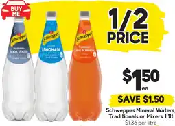 Drakes Schweppes Mineral Waters, Traditionals or Mixers offer