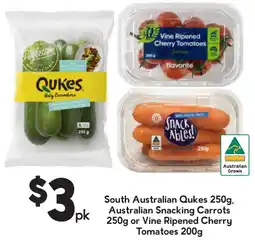 Drakes South Australian Qukes , Australian Snacking Carrots pk or Vine Ripened Cherry offer