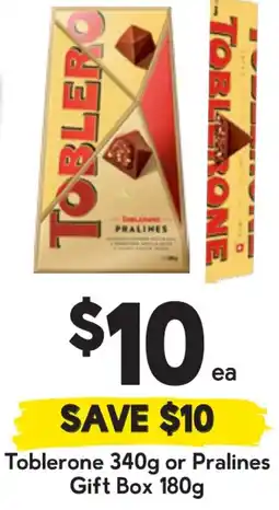 Drakes Toblerone 340g or Pralines Gift Box offer
