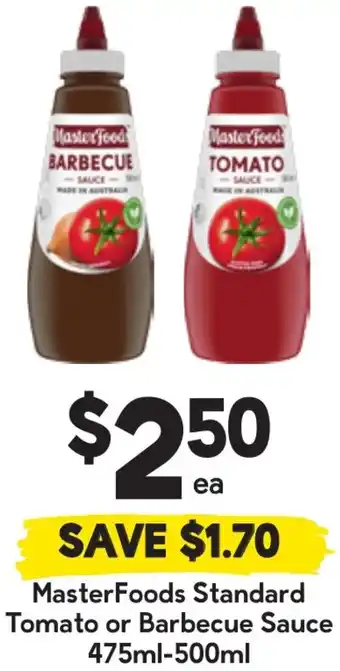 Drakes MasterFoods Standard Tomato or Barbecue Sauce offer