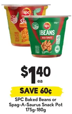 Drakes SPC Baked Beans or Spag-A-Saurus Snack Pot offer