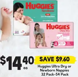Drakes Huggies Ultra Dry or Newborn Nappies offer