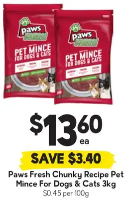 Drakes Paws Fresh Chunky Recipe Pet Mince For Dogs & Cats offer