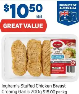 Foodland Ingham's Stuffed Chicken Breast Creamy Garlic offer