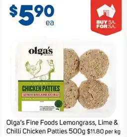 Foodland Olga's Fine Foods Lemongrass, Lime & Chilli Chicken Patties offer