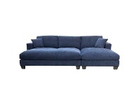 LivingStyles Valen Linen Fabric 2 Seater Corner Sofa with Right Hand Facing Chaise & Ottoman, Denim offer
